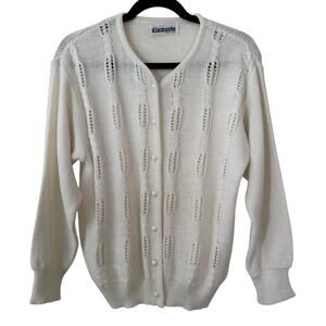 Diamante Vintage Ivory GrandmaCore ButtonDown Sweater Cardigan Made In Italy-L